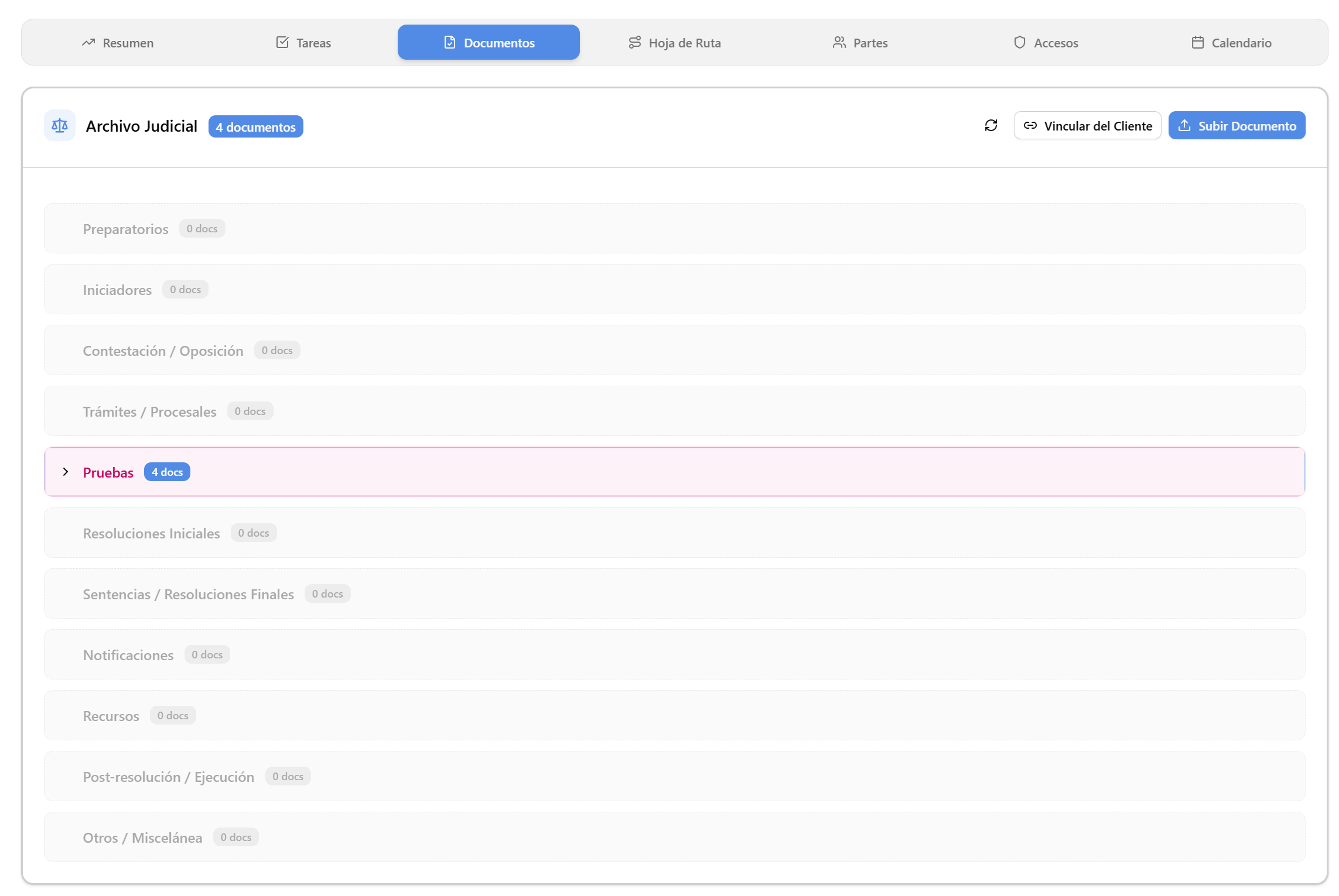 Documentos Judiciales - Módulo de Gestión de Expedientes en LexFlow
